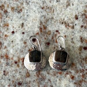 Silpada Silver and Brown Earrings Minimalist Design